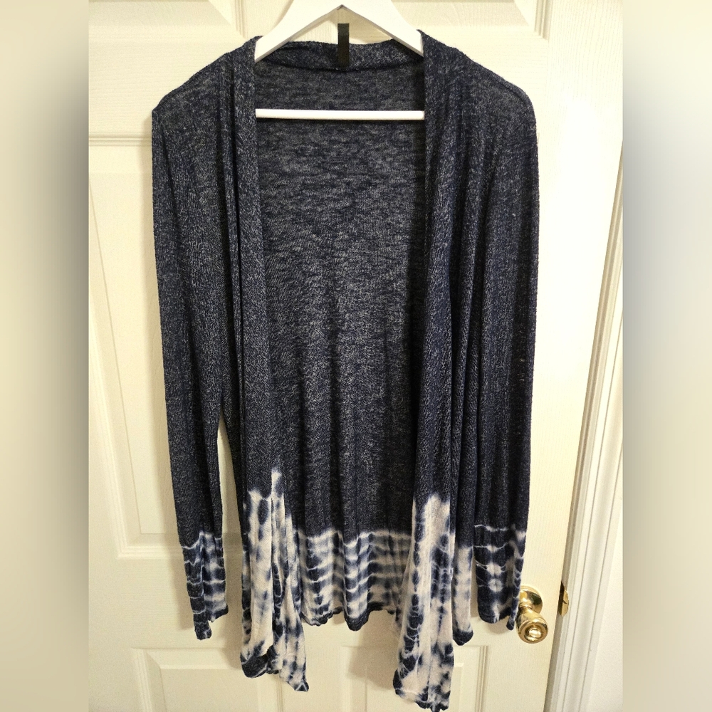 Lapis Navy and White Tie-Dye Open Front Cardigan Size XL